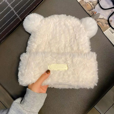 Νέα Beanie με Αυτιά Αρκούδας Φθινοπωρινό Χειμωνιάτικο Ζεστό Γυναικείο Καπέλο Παχύ πλεκτό καπέλο Έκδοση Γλυκό ευπροσάρμοστο γυναικεία καπέλα προστασίας αυτιών