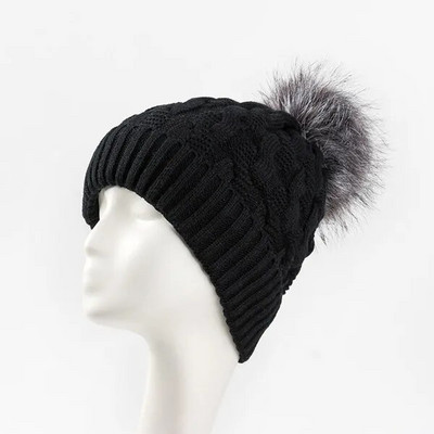 Jauns Add Oder Trikotāžas ziemas cepures Sievietēm Siltas kažokādas Pompons Cepures Augstas kvalitātes Twist Design Meiteņu cepures