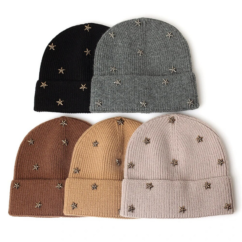 Pentagramma pupiņas Cepures Eleganta sieviešu Unisex silta dāmu rudens ziemas cepure Moderna hiphopa svītraina beanie chapeu sievišķīga cepure