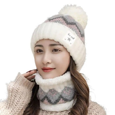 Ziemas sieviešu plīša samta cepures kakla siltāka cepure šalles komplekts pupiņas riteņbraukšanai vēja necaurlaidīga cepure āra ausu aizsardzība