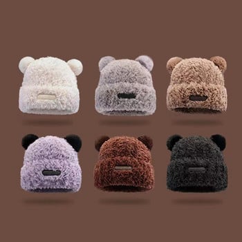 RICYGVM Χειμερινές ζεστές βελούδινες ωτοασπίδες Καπάκι Γυναικείο Κορεάτικο Bear Beanie Fluffy Fur Προστασία αυτιών Skullies Cap Cartoon Καπό σκι ιππασίας