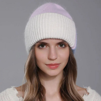 Φθινοπωρινό χειμερινό καπέλο για γυναίκες Συνονθύλευμα γούνα κουνελιού Χειμερινό καπέλο μόδας Ζεστά πλεκτά καπέλα Beanie Γυναικεία κάλυμμα ενηλίκων Καπέλα κεφαλιού