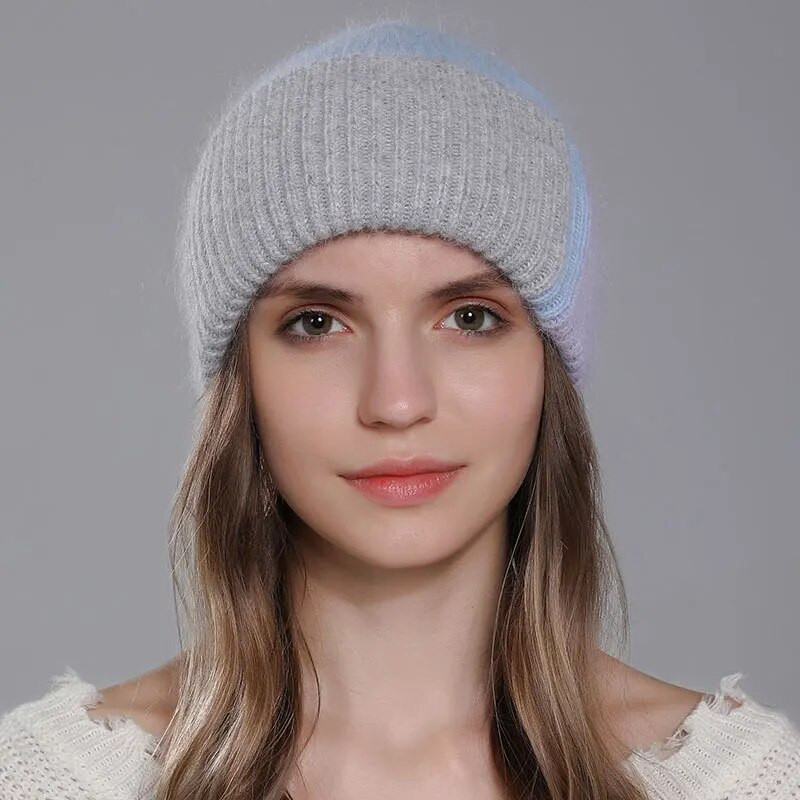 Rudens ziemas cepure sievietēm Patchwork Trušu kažokādas ziemas cepures modes siltas trikotāžas cepures sieviešu pieaugušo galvas vāciņi