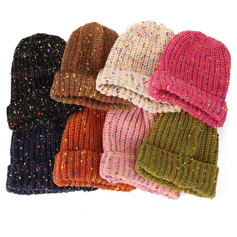 Modernas jauktas krāsas slouchy beanie, klasiska aukstumizturīga silta galvaskausa cepure Bieza trikotāžas cepures pupiņas sievietēm rudens un ziema