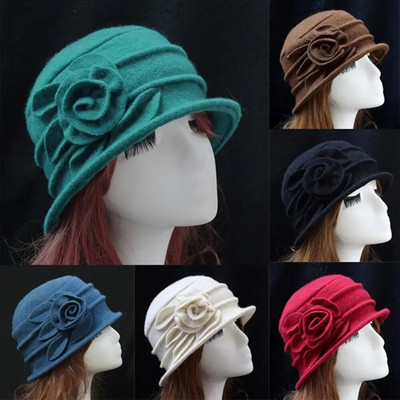 HOT SALES!! Νέα άφιξη Vintage Women Wool Church Cloche Flapper Καπέλο Lady Bucket Χειμερινό καπέλο λουλουδιών χονδρική Dropshipping