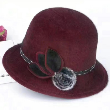 2022 Φθινόπωρο Χειμώνας Γυναικείο καπέλο Fedoras Κομψό γυναικείο καπέλο γυναικείο vintage τζαζ τσόχα με μπάλα καπέλο ΝΕΟ Μάλλινη εκκλησία γάμου O9M1