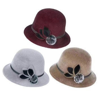 2022 Φθινόπωρο Χειμώνας Γυναικείο καπέλο Fedoras Κομψό γυναικείο καπέλο γυναικείο vintage τζαζ τσόχα με μπάλα καπέλο ΝΕΟ Μάλλινη εκκλησία γάμου O9M1