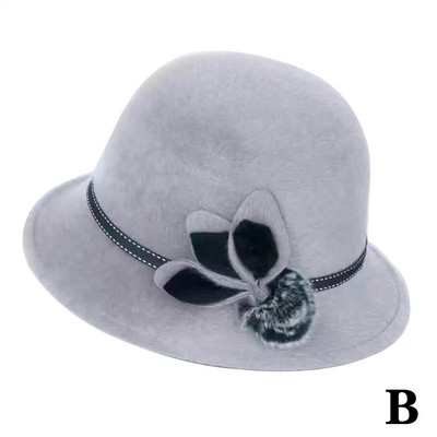 2022. Jesen Zima Okrugli fedora ženski šešir Elegantni ženski šešir s kupolom Vintage Bowler Jazz Loptasti šešir od filca NOVO Vuneni vjenčani crkveni šešir O9M1