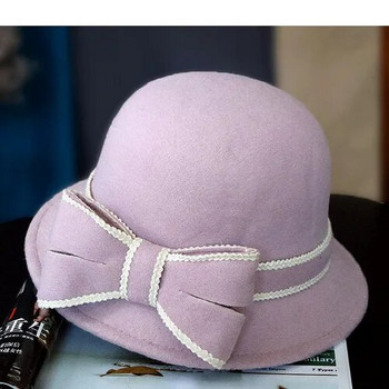 Γυναικείο καπέλο απομίμησης μάλλινου τσόχα με κουβά με γείσο Γυναικεία καπέλα ψαρέματος με φιόγκο δισκέτα πιο ζεστά μασίφ καπέλα