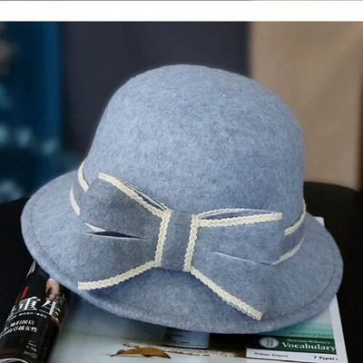 Sieviešu imitācijas vilnas filca kausa cepure ar malām sieviešu loka makšķerēšanas cepures disketes, siltākas, cietas