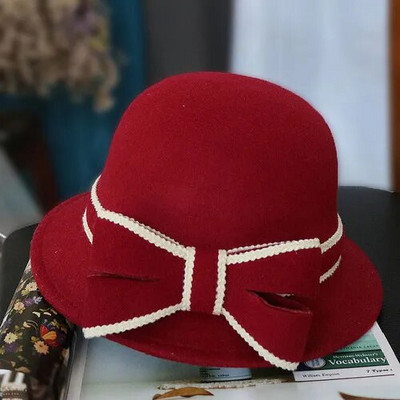 Sieviešu imitācijas vilnas filca kausa cepure ar malām sieviešu loka makšķerēšanas cepures disketes, siltākas, cietas