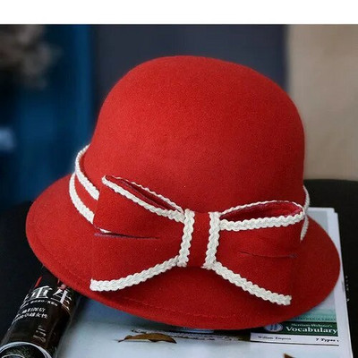 Sieviešu imitācijas vilnas filca kausa cepure ar malām sieviešu loka makšķerēšanas cepures disketes, siltākas, cietas