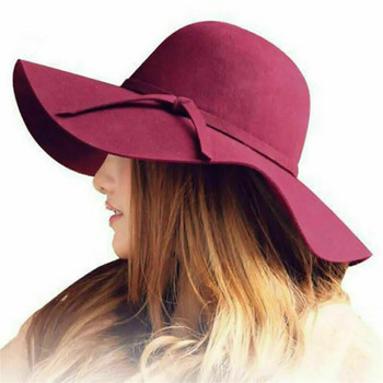 2022 Φθινόπωρο, Χειμερινό Vintage Καπέλο Floppy Γυναικεία Κομψή τσόχα Καπέλο Fedora με φαρδύ γείσο ηλιοκαπέλο βρετανικού στιλ Fedoras Felt Floppy καπέλο