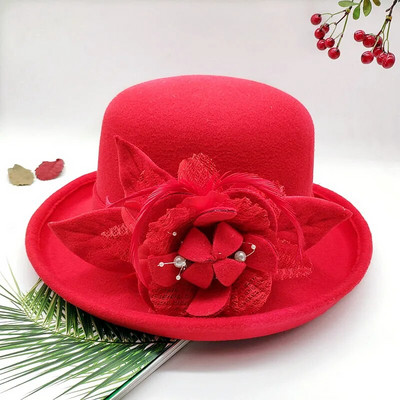 Jaunas pavasara ziemas sieviešu puķainas vilnas cepures Fedoras stilīgas rietumu bucket cepures siltas sieviešu cepures