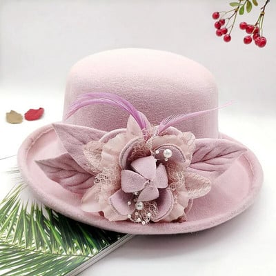 Jaunas pavasara ziemas sieviešu puķainas vilnas cepures Fedoras stilīgas rietumu bucket cepures siltas sieviešu cepures