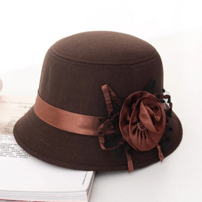 Sügistalvine Cloche Bucket Lilleline müts Elegantne naistele Imitatsioon Villane Roos Lillega Viltmüts Kuppel soe naiste Bowler