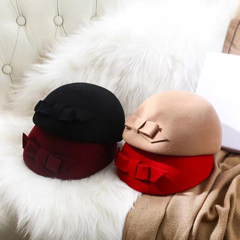 2019. gada beretes vilnas sieviešu vilna, eleganta Fedora cepure, dāmu bantīte, britu masīvas kāzas rudens ziemas klasiskā mākslinieka cepure, sieviete