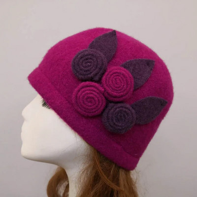 Jaunas sieviešu Fedoras 100% tīras vilnas kupolveida ziemas cepures sievietēm ar ziediem ikdienišķas zīmola siltas dāmas rudens disketes, mīkstas meitenes Fedoras