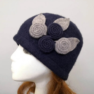 Jaunas sieviešu Fedoras 100% tīras vilnas kupolveida ziemas cepures sievietēm ar ziediem ikdienišķas zīmola siltas dāmas rudens disketes, mīkstas meitenes Fedoras