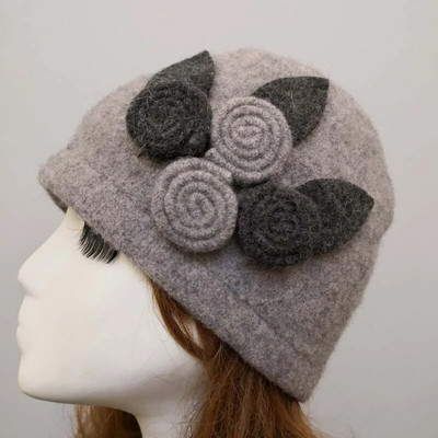 Jaunas sieviešu Fedoras 100% tīras vilnas kupolveida ziemas cepures sievietēm ar ziediem ikdienišķas zīmola siltas dāmas rudens disketes, mīkstas meitenes Fedoras