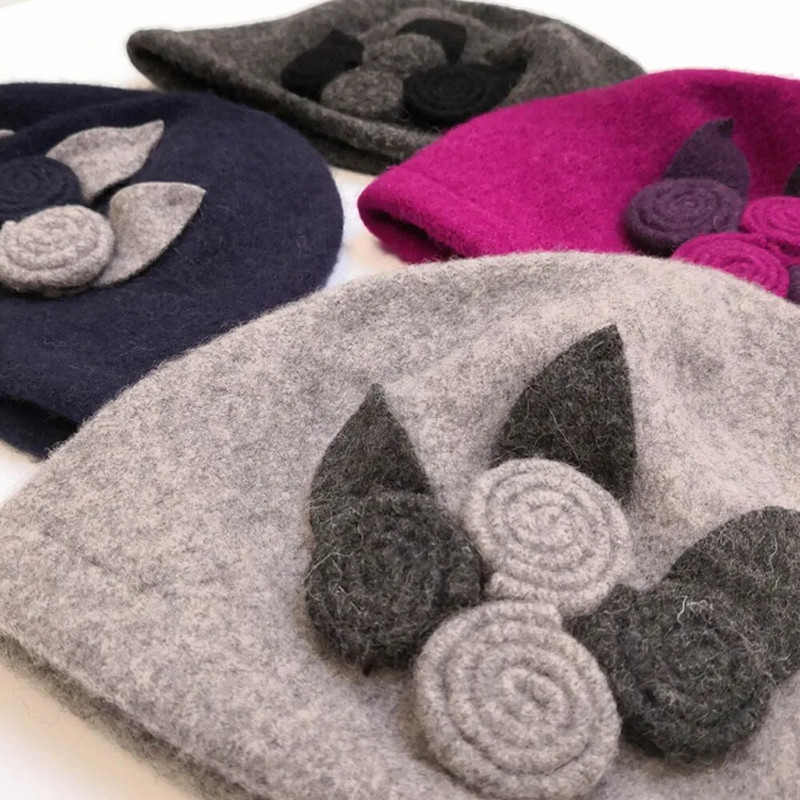 Jaunas sieviešu Fedoras 100% tīras vilnas kupolveida ziemas cepures sievietēm ar ziediem ikdienišķas zīmola siltas dāmas rudens disketes, mīkstas meitenes Fedoras