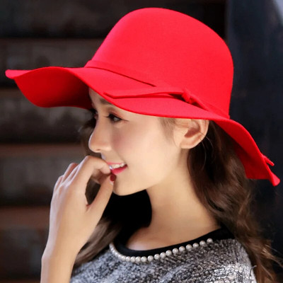 Naiste talvemütsid Naistele Tüdrukutele Moodne laia äärega ämber Fedorase mütsid Elegantne daam Uus stiilne talvemüts, villane Fedorase müts