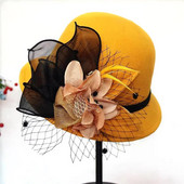 Rudens ziemas vilnas sieviešu eleganta baznīcas cepure bumba lente vienkrāsains sieviešu džeza cepure Jauna sieviešu loka bouleri kāzu ceremonijas cepure