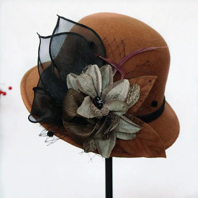 Rudens ziemas vilnas sieviešu eleganta baznīcas cepure bumba lente vienkrāsains sieviešu džeza cepure Jauna sieviešu loka bouleri kāzu ceremonijas cepure