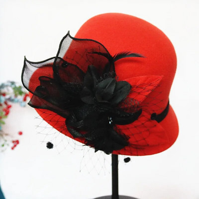 Rudens ziemas vilnas sieviešu eleganta baznīcas cepure bumba lente vienkrāsains sieviešu džeza cepure Jauna sieviešu loka bouleri kāzu ceremonijas cepure