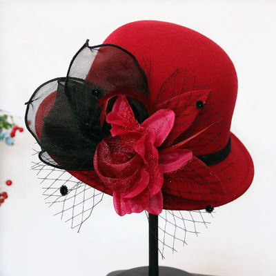 Rudens ziemas vilnas sieviešu eleganta baznīcas cepure bumba lente vienkrāsains sieviešu džeza cepure Jauna sieviešu loka bouleri kāzu ceremonijas cepure