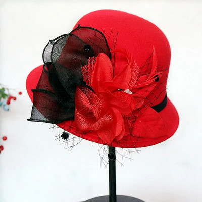 Rudens ziemas vilnas sieviešu eleganta baznīcas cepure bumba lente vienkrāsains sieviešu džeza cepure Jauna sieviešu loka bouleri kāzu ceremonijas cepure