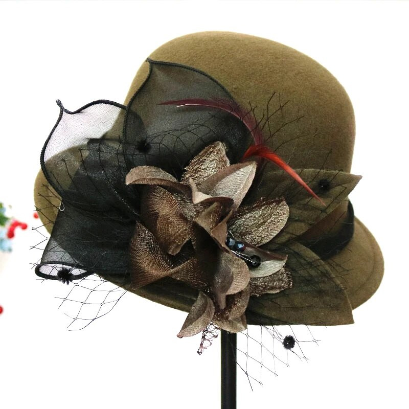 Rudens ziemas vilnas sieviešu eleganta baznīcas cepure bumba lente vienkrāsains sieviešu džeza cepure Jauna sieviešu loka bouleri kāzu ceremonijas cepure