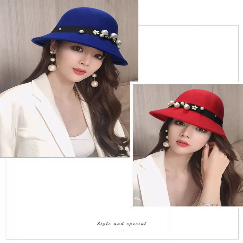 Sieviešu Eleganta Zvejnieka Cepure Sieviešu Vintage Retro Cepure Vilnas Filcs Kausi Cepurīte Baznīca Bowler Cloche Cepures Rudens Ziemas Silta Cepure