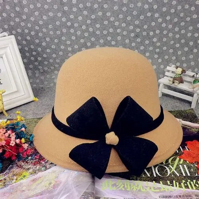 Winter Bucket Fedora Hat Women Felt Wool 2021 Flower Design women fedora дамски Елегантна шапка бомбе Жълто Черно Червено Сиво