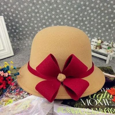 Winter Bucket Fedora Hat Women Felt Wool 2021 Flower Design women fedora дамски Елегантна шапка бомбе Жълто Черно Червено Сиво