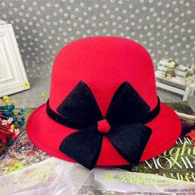 Winter Bucket Fedora Hat Women Felt Wool 2021 Flower Design women fedora дамски Елегантна шапка бомбе Жълто Черно Червено Сиво