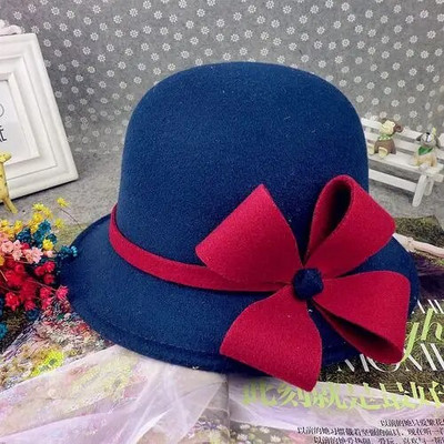 Winter Bucket Fedora Hat Women Felt Wool 2021 Flower Design women fedora дамски Елегантна шапка бомбе Жълто Черно Червено Сиво