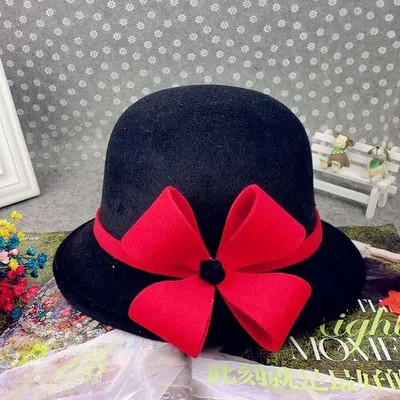 Winter Bucket Fedora Hat Women Felt Wool 2021 Flower Design women fedora дамски Елегантна шапка бомбе Жълто Черно Червено Сиво