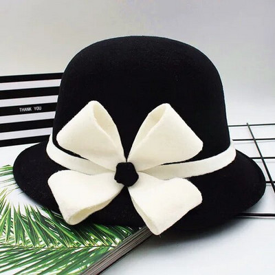 Winter Bucket Fedora Hat Women Felt Wool 2021 Flower Design women fedora дамски Елегантна шапка бомбе Жълто Черно Червено Сиво