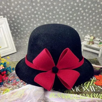 Winter Bucket Fedora Hat Women Felt Wool 2021 Flower Design women fedora дамски Елегантна шапка бомбе Жълто Черно Червено Сиво