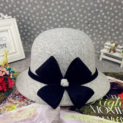 Winter Bucket Fedora Hat Women Felt Wool 2021 Flower Design women fedora дамски Елегантна шапка бомбе Жълто Черно Червено Сиво