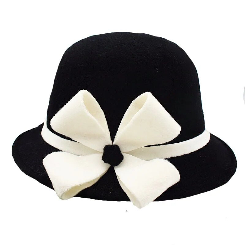 Winter Bucket Fedora Hat Women Felt Wool 2021 Flower Design women fedora дамски Елегантна шапка бомбе Жълто Черно Червено Сиво