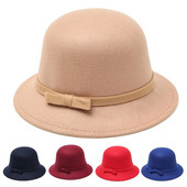 Naiste sügistalvine soe müts Vintage villane vildist ämbrikübar Retro Elegantne Bowknot Church Bowler Cloche Cap Ääris Bowler Fedora Mütsid