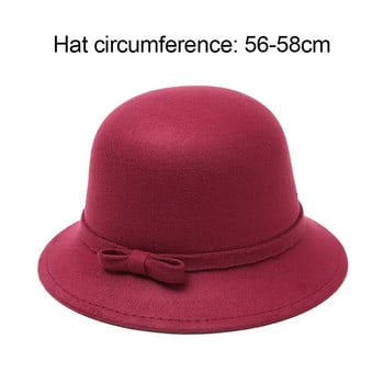 Γυναικείο Φθινοπωρινό Χειμωνιάτικο ζεστό καπέλο Vintage Μάλλινο καπέλο με τσόχα Ρετρό Κομψό Bowknot Church Bowler Cloche Cap Brim Bowler Καπέλα Fedora