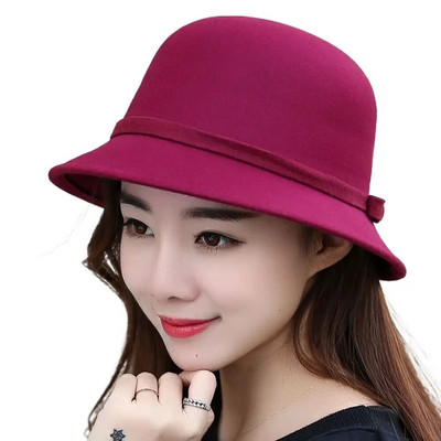 Naiste sügistalvine soe müts Vintage villane vildist ämbrikübar Retro Elegantne Bowknot Church Bowler Cloche Cap Ääris Bowler Fedora Mütsid
