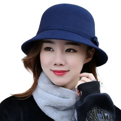 Naiste sügistalvine soe müts Vintage villane vildist ämbrikübar Retro Elegantne Bowknot Church Bowler Cloche Cap Ääris Bowler Fedora Mütsid