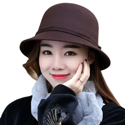 Naiste sügistalvine soe müts Vintage villane vildist ämbrikübar Retro Elegantne Bowknot Church Bowler Cloche Cap Ääris Bowler Fedora Mütsid