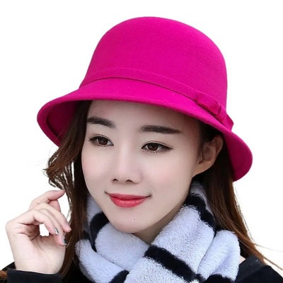 Naiste sügistalvine soe müts Vintage villane vildist ämbrikübar Retro Elegantne Bowknot Church Bowler Cloche Cap Ääris Bowler Fedora Mütsid