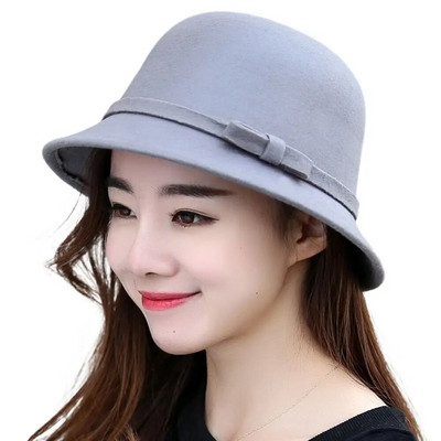 Naiste sügistalvine soe müts Vintage villane vildist ämbrikübar Retro Elegantne Bowknot Church Bowler Cloche Cap Ääris Bowler Fedora Mütsid