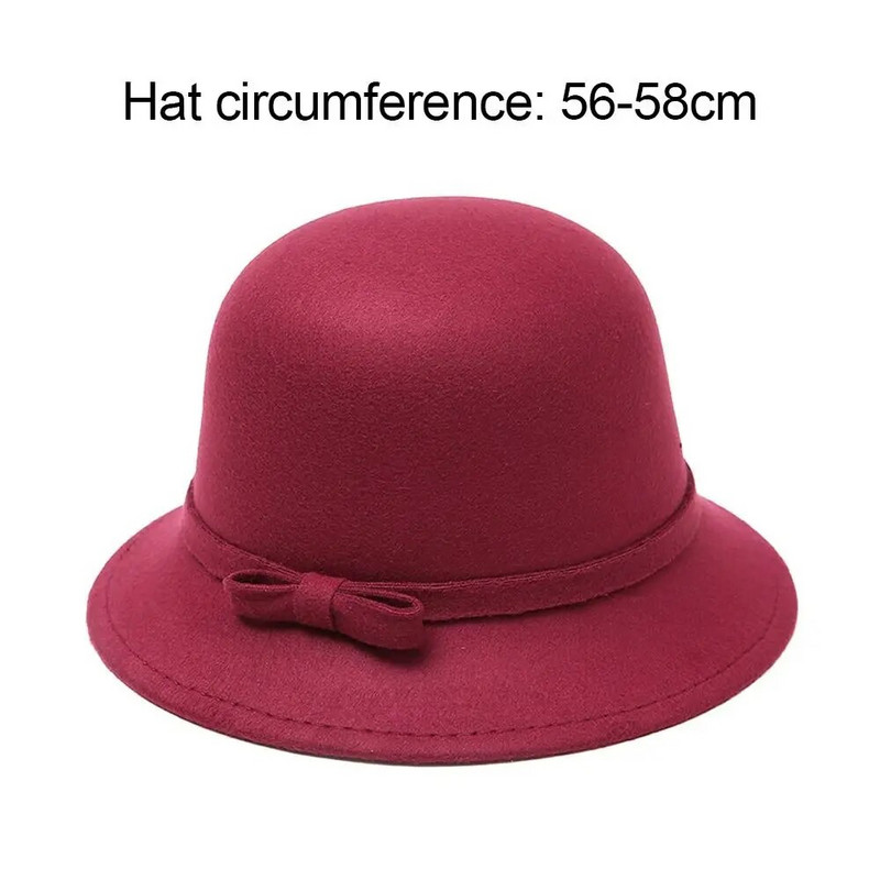 Naiste sügistalvine soe müts Vintage villane vildist ämbrikübar Retro Elegantne Bowknot Church Bowler Cloche Cap Ääris Bowler Fedora Mütsid